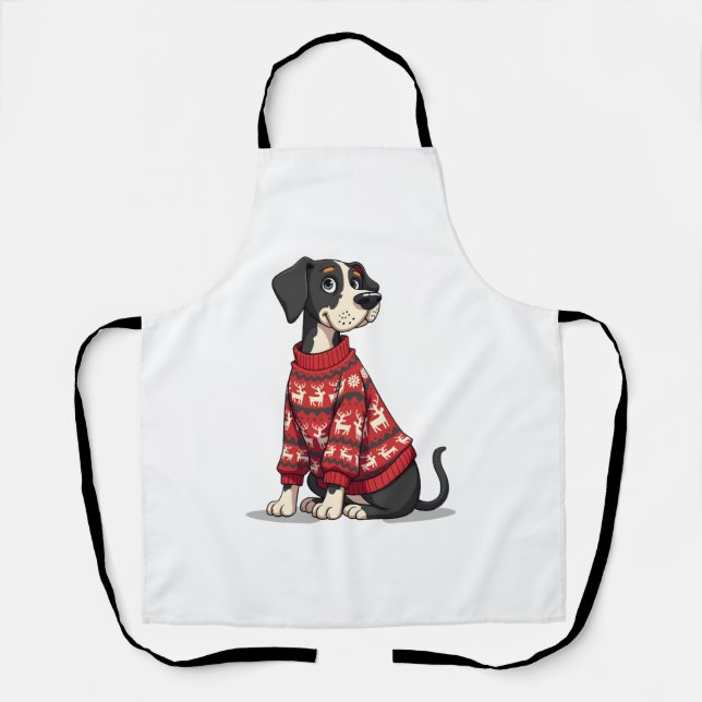 Great Dane Christmas Sweater Hund Schürze (Vorderseite)