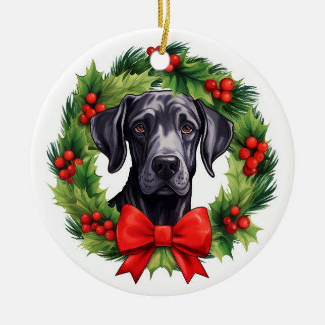 Great Dane Christmas Wreath Keramik Ornament (Vorne)