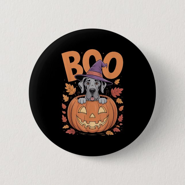 Great Dane Costume On Pumpkin Halloween Great Dane Button (Vorderseite)