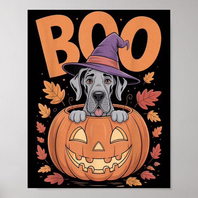 Great Dane Costume On Pumpkin Halloween Great Dane Poster (Vorne)