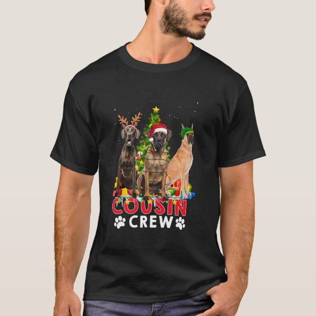 Great Dane Cousin Crew Weihnachtsbaum Lichter Weih T-Shirt (Vorderseite)