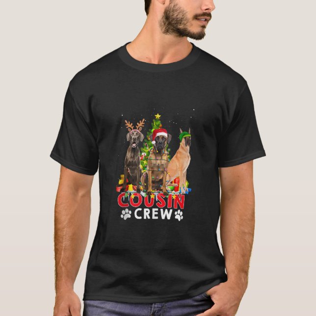 Great Dane Cousin Crew Weihnachtsbaum Lichter Weih T-Shirt (Vorderseite)