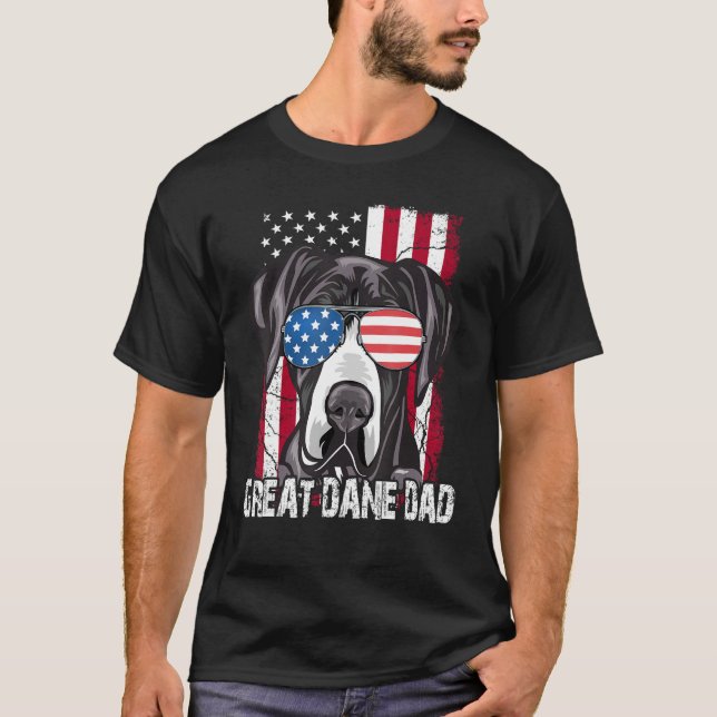 Great-Dane Dad Father Day  American Flag Dog 4th o T-Shirt (Vorderseite)
