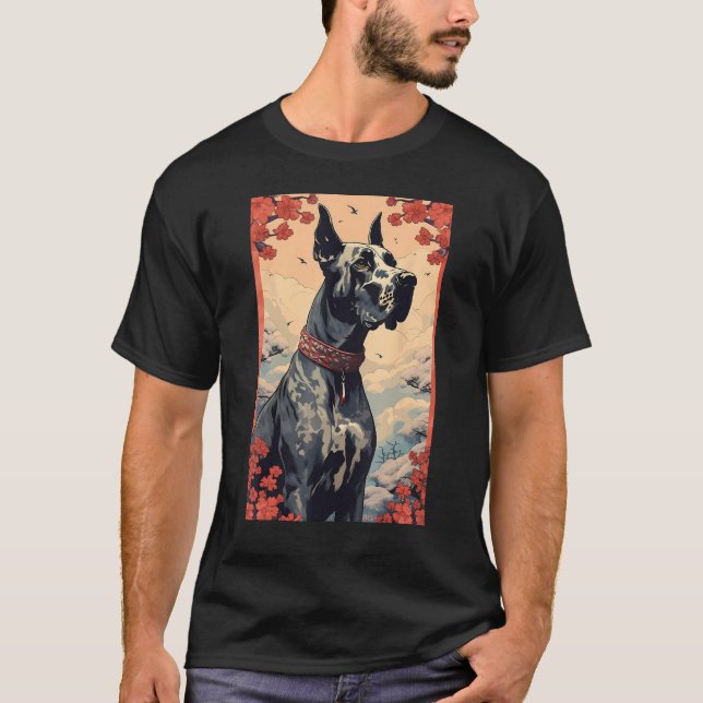 Great Dane Dog Aesthetic Japanese Ukiyo e Art T-Shirt (Vorderseite)