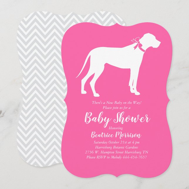Great Dane Dog Baby Dusche Pink Girl Einladung (Vorne/Hinten)
