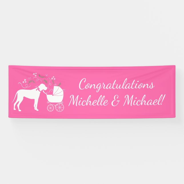 Great Dane Dog Baby Dusche Puppy Pink Girl Banner (Horizontal)