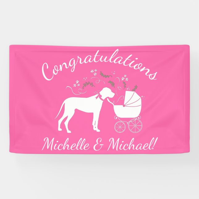 Great Dane Dog Baby Dusche Puppy Pink Girl Banner (Horizontal)