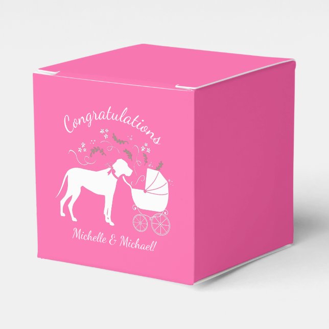 Great Dane Dog Baby Dusche Puppy Pink Girl Geschenkschachtel (Vorderseite)