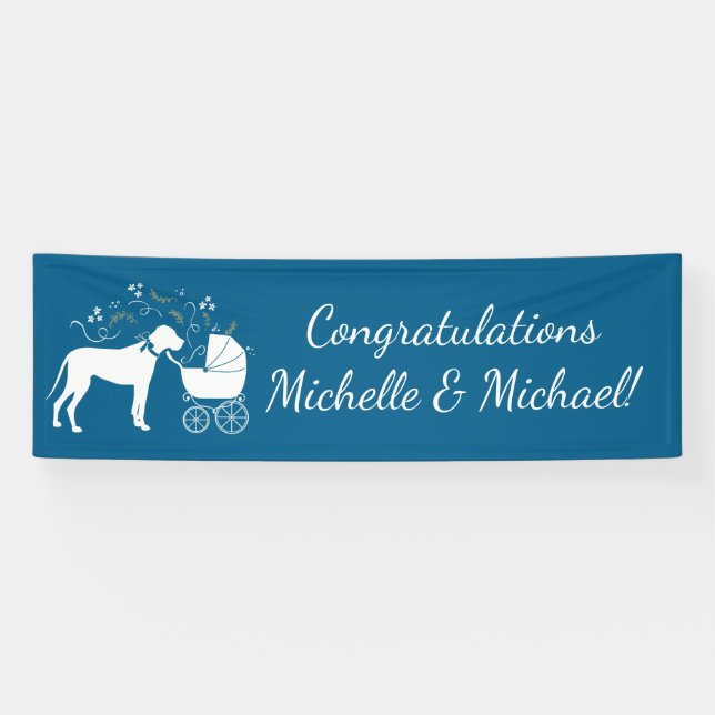 Great Dane Dog Baby Shower Welpe Blue Boy Banner (Horizontal)