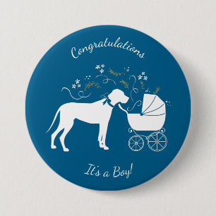 Great Dane Dog Baby Shower Welpe Blue Boy Button