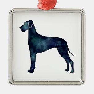 Great Dane Dog Black Watercolor Silhouette Ornament Aus Metall