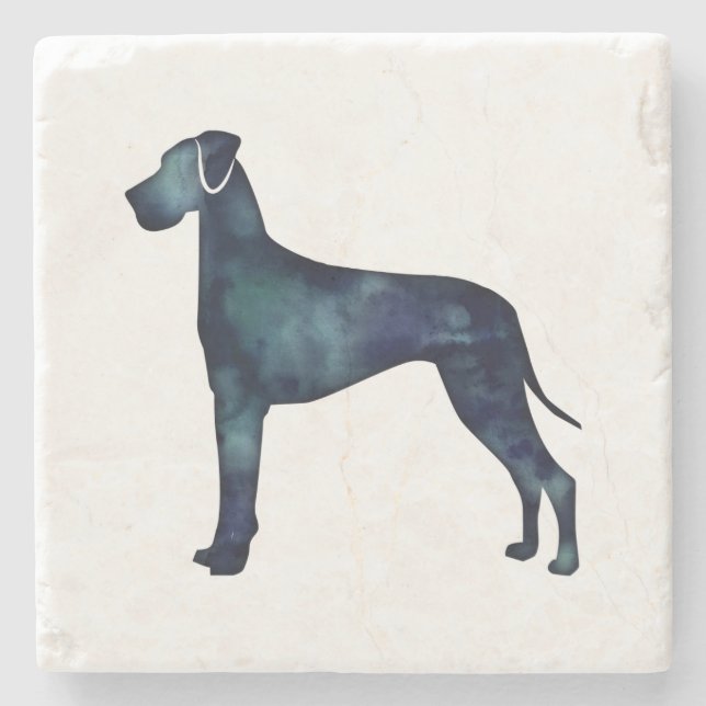 Great Dane Dog Black Watercolor Silhouette Steinuntersetzer (Vorderseite)