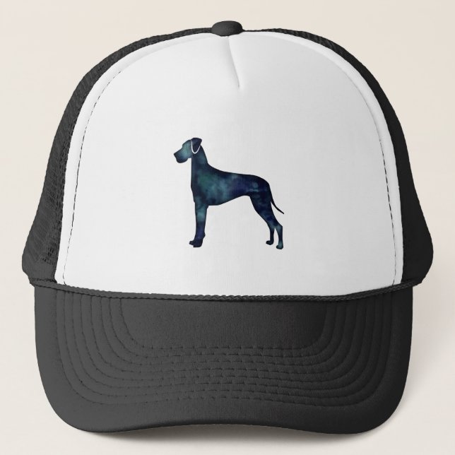Great Dane Dog Black Watercolor Silhouette Truckerkappe (Vorderseite)