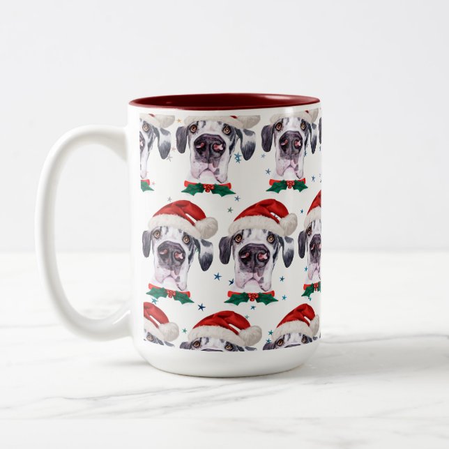 Great Dane Dog Breen Weihnachtsstars Zweifarbige Tasse (Links)