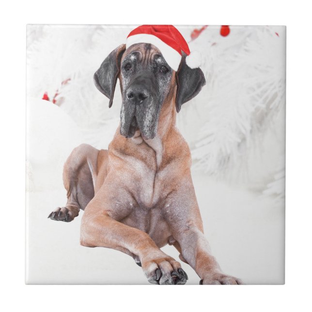 Great Dane Dog Hat frohe Weihnachten Fliese (Vorderseite)