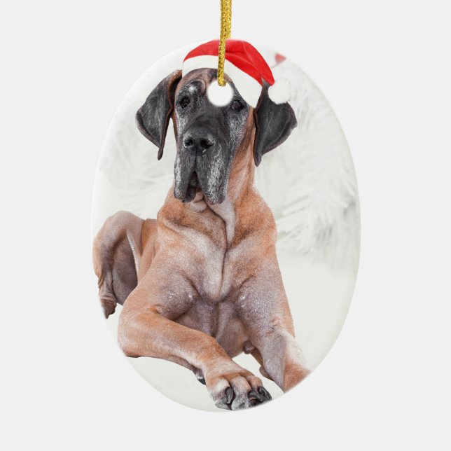 Great Dane Dog Hat frohe Weihnachten Keramik Ornament (Vorne)