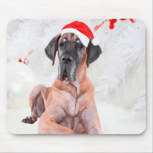 Great Dane Dog Hat frohe Weihnachten Mousepad