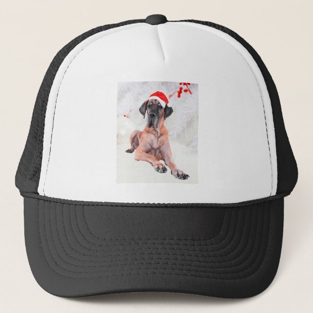 Great Dane Dog Hat frohe Weihnachten Truckerkappe (Vorderseite)