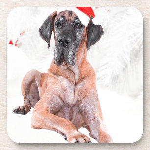Great Dane Dog Hat frohe Weihnachten Untersetzer
