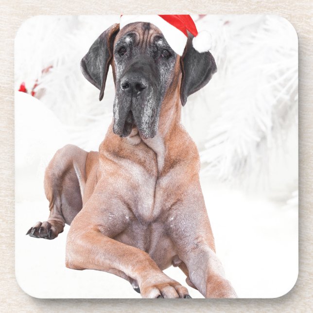Great Dane Dog Hat frohe Weihnachten Untersetzer (Vorderseite)