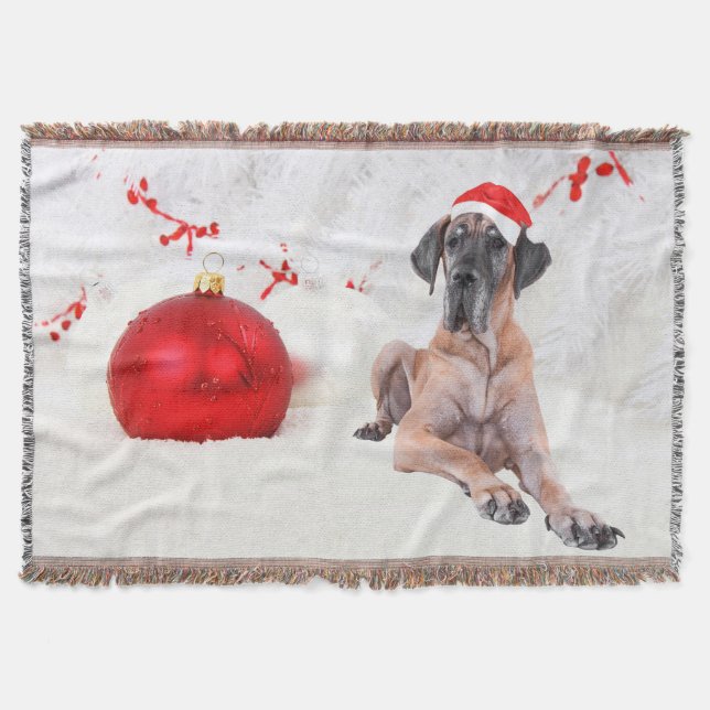 Great Dane Dog Hat Frohe Weihnachts Red Ornament Decke (Vorderseite)