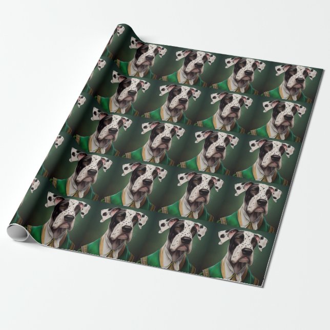 Great Dane Dog in St. Patrick's Day Dress Geschenkpapier (Ungerollt)
