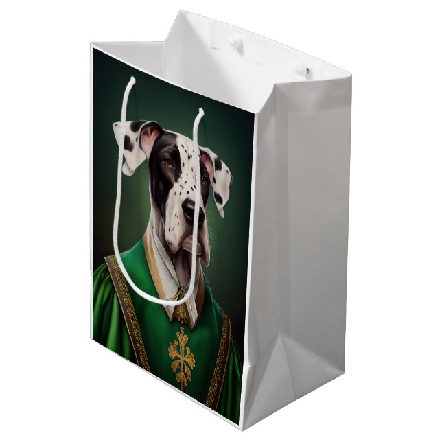 Great Dane Dog in St. Patrick's Day Dress Mittlere Geschenktüte (Vorderseite Schrägansicht)