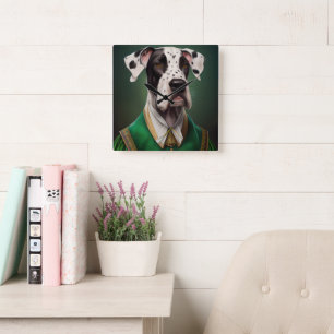 Great Dane Dog in St. Patrick's Day Dress Quadratische Wanduhr