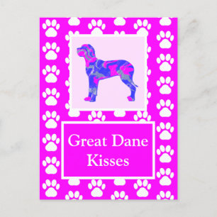 Great Dane Dog Kisses Silhouette Niedlich Pink & B Postkarte