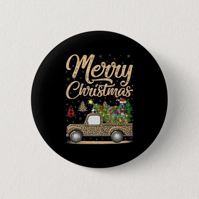 Great Dane Dog On Christmas Tree Leopard Truck Xma Button (Vorderseite)