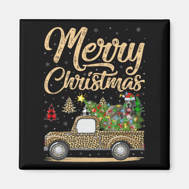 Great Dane Dog On Christmas Tree Leopard Truck Xma Magnet (Vorne)
