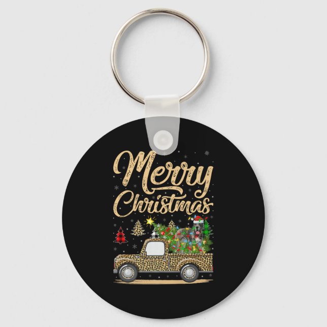 Great Dane Dog On Christmas Tree Leopard Truck Xma Schlüsselanhänger (Vorderseite)