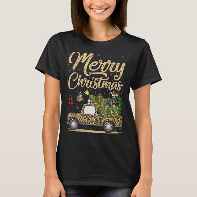 Great Dane Dog On Christmas Tree Leopard Truck Xma T-Shirt (Vorderseite)