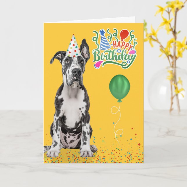 Great Dane Dog Party Hat Yellow Birthday Karte (Gelbe Blume)