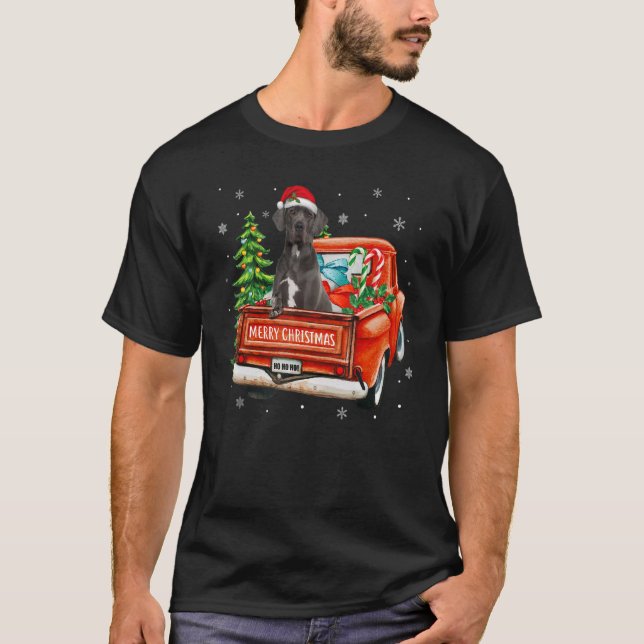 Great Dane Dog Ride Red Truck Christmas Dog  Pajam T-Shirt