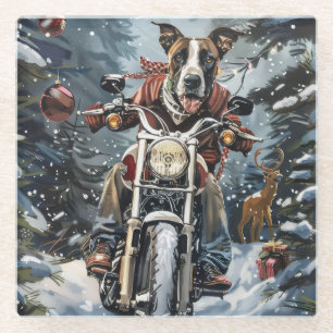 Great Dane Dog Riding Motorrad Weihnachten Glasuntersetzer