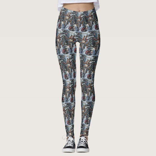 Great Dane Dog Riding Motorrad Weihnachten Leggings (Vorderseite)