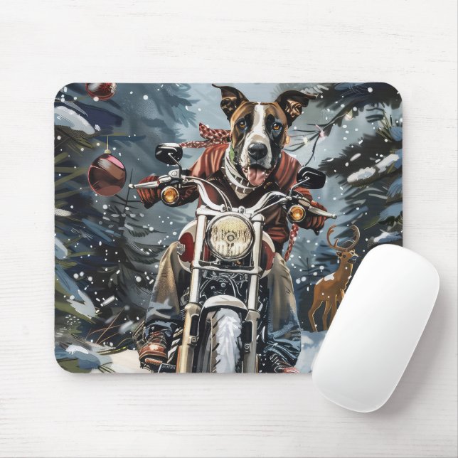 Great Dane Dog Riding Motorrad Weihnachten Mousepad (Mit Mouse)