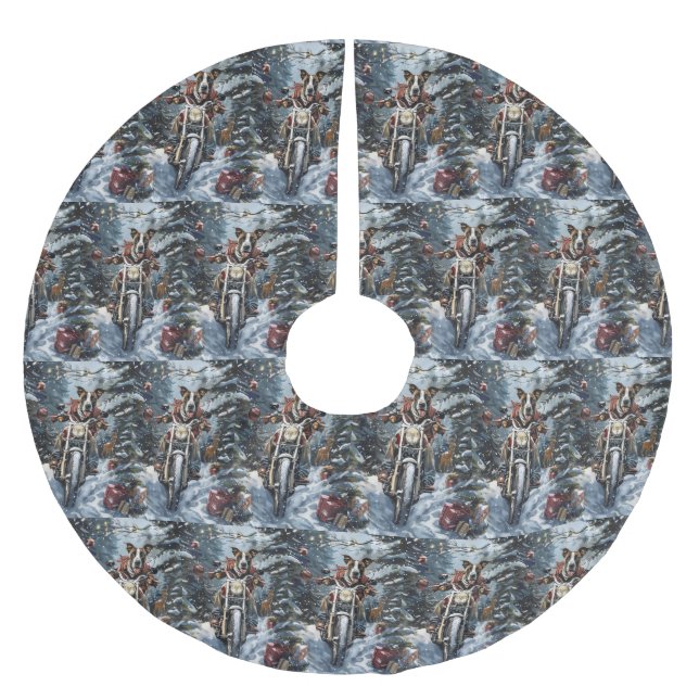 Great Dane Dog Riding Motorrad Weihnachten Polyester Weihnachtsbaumdecke (Vorderseite)