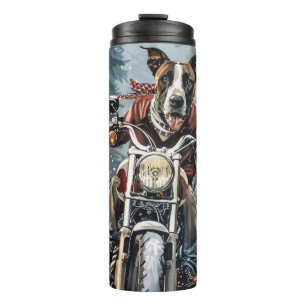 Great Dane Dog Riding Motorrad Weihnachten Thermosbecher
