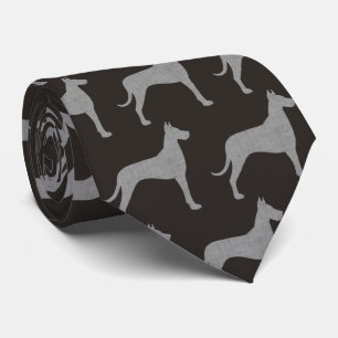 Great Dane Dog Silhouettes Pattern Grey and Black Krawatte