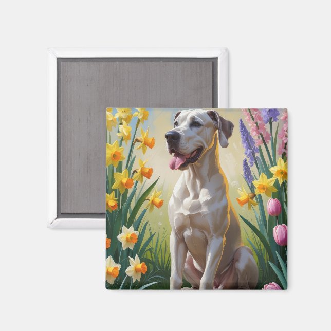 Great Dane Dog Spring Blumen Malerei Magnet (Vorderseite/Rückseite)