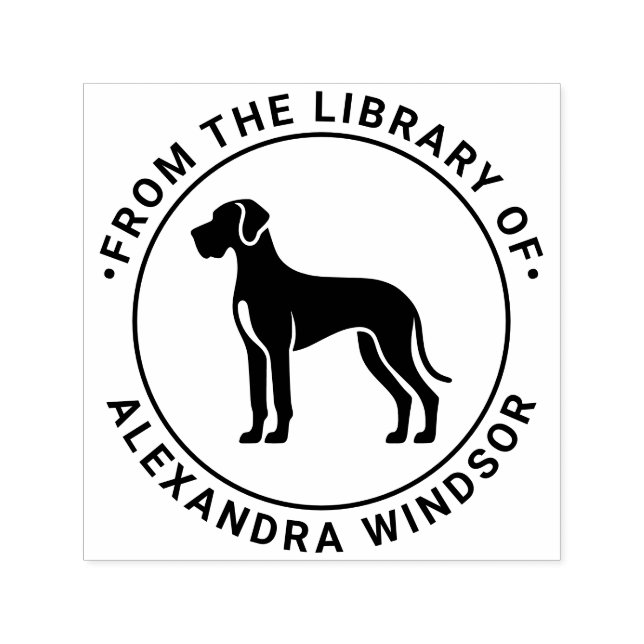 Great Dane Dog Stehend Silh Library Book Name Permastempel (Design)