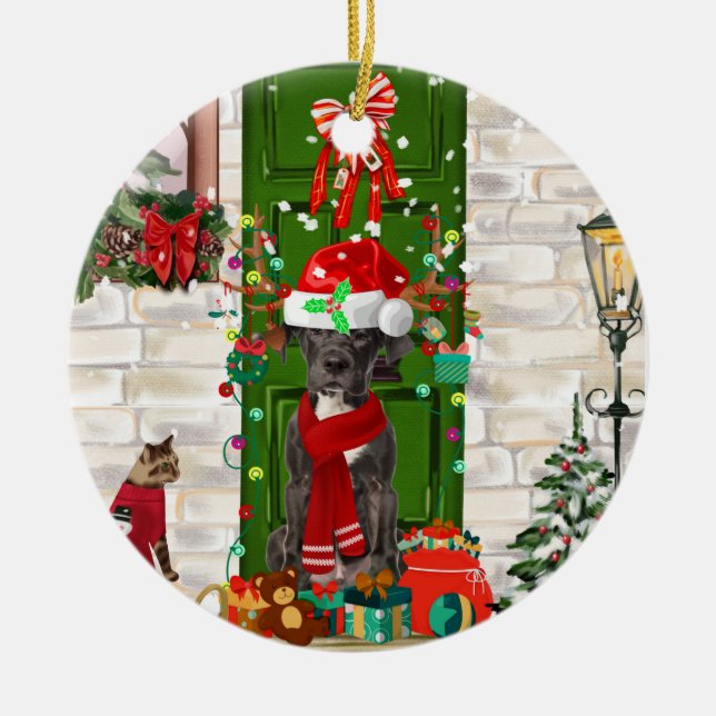 Great Dane Dog Weihnachten Keramik Ornament (Vorne)