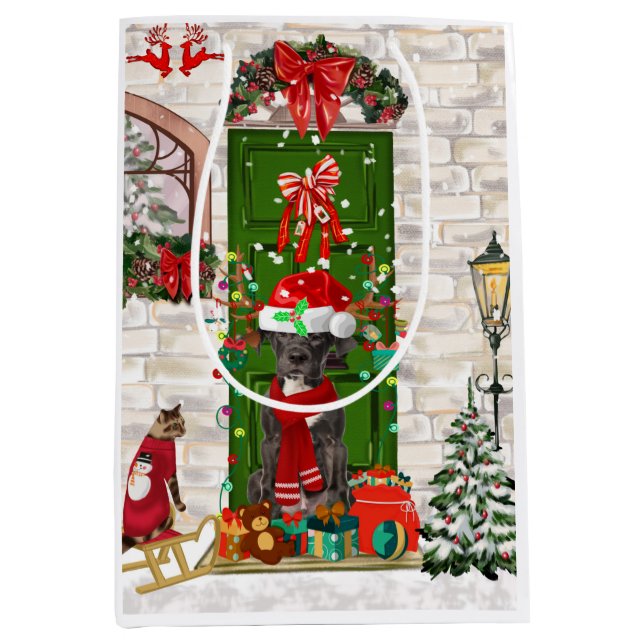 Great Dane Dog Weihnachten Mittlere Geschenktüte (Vorderseite)
