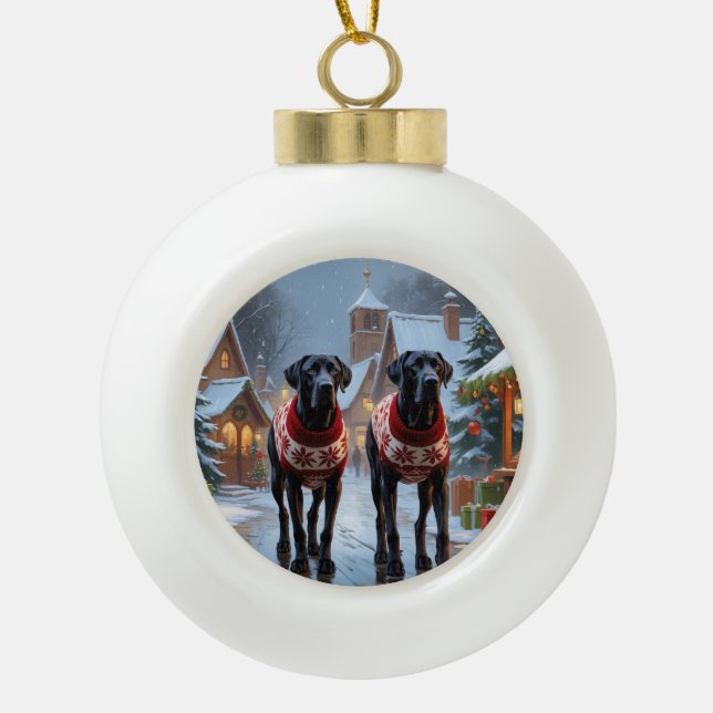 Great Dane Dogs Christmas Snow Holiday Keramik Kugel-Ornament (Vorderseite)