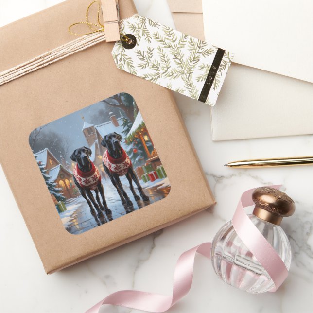 Great Dane Dogs Christmas Snow Holiday Quadratischer Aufkleber (Schenken)