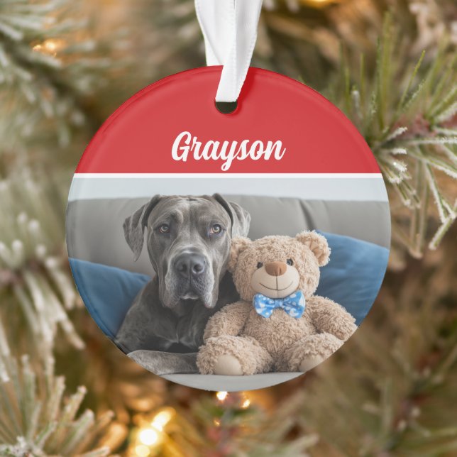Great Dane Dog's Name Holiday Foto Weihnachten Ornament (Baum)