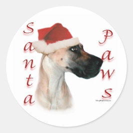 Great Dane (fawn) Santa Paws Runder Aufkleber