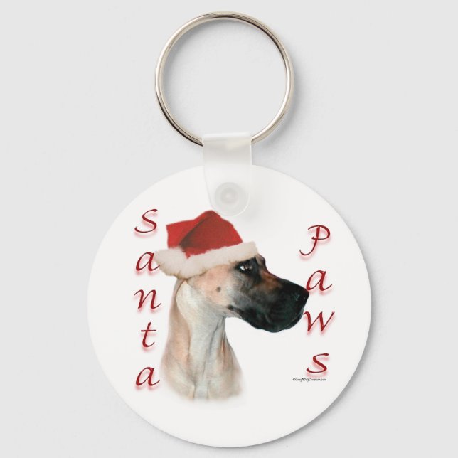 Great Dane (fawn) Santa Paws Schlüsselanhänger (Vorderseite)